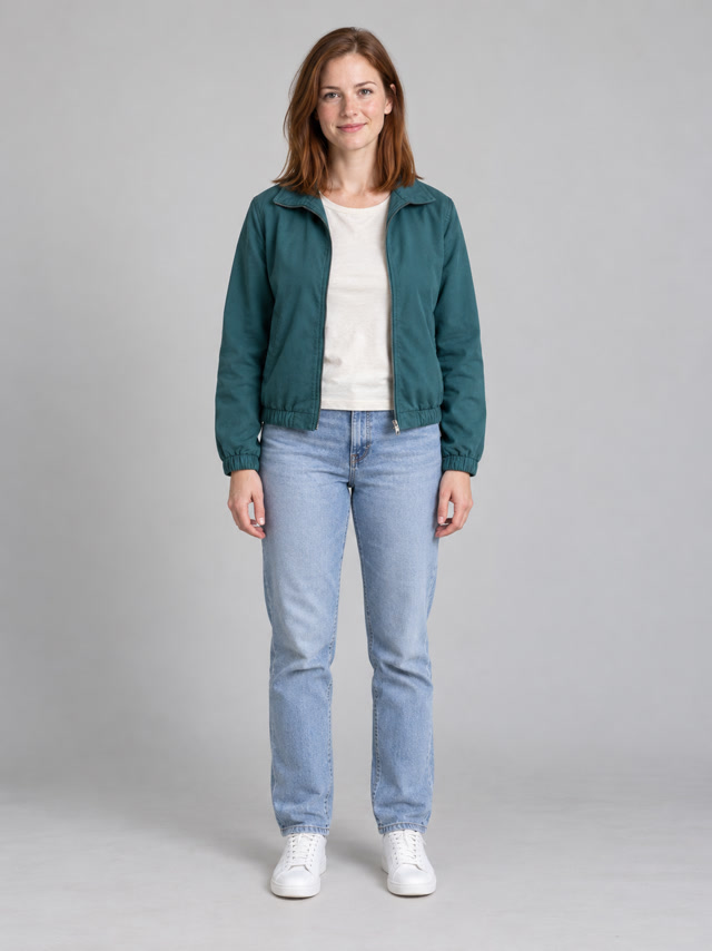 Actual car-exit input: fictional adult in a teal jacket.