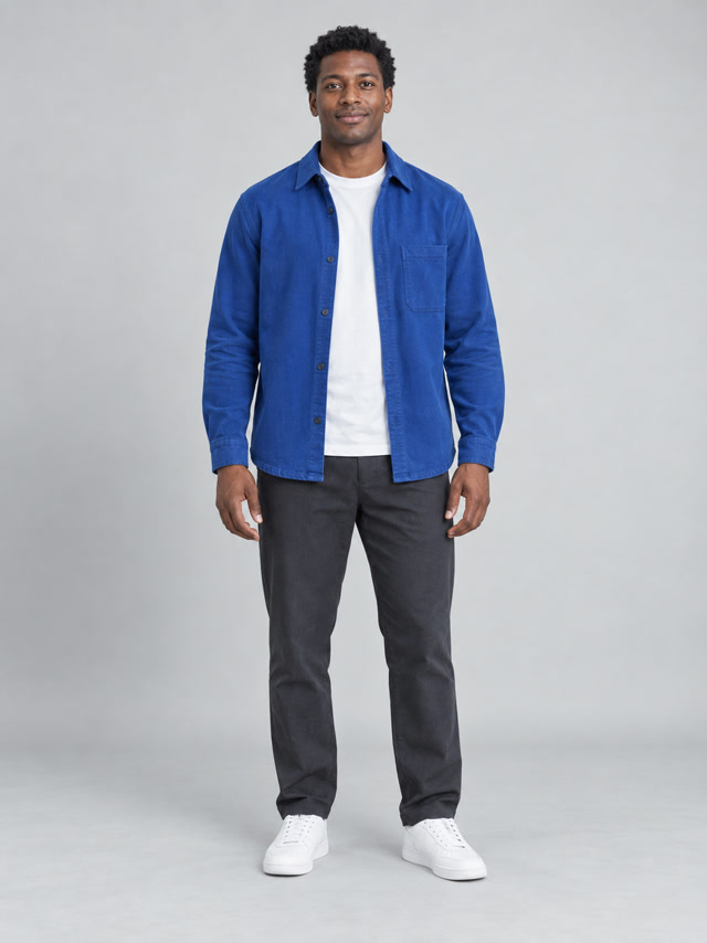 Actual dancer input: fictional adult in a blue overshirt.